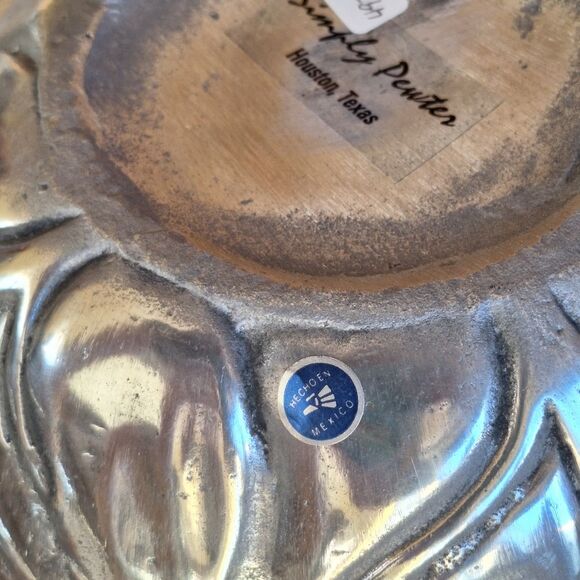 Large Vintage Mexican Pewter Salad Serving Bowl Set NEW in original Box Unused - Picture 14 of 16